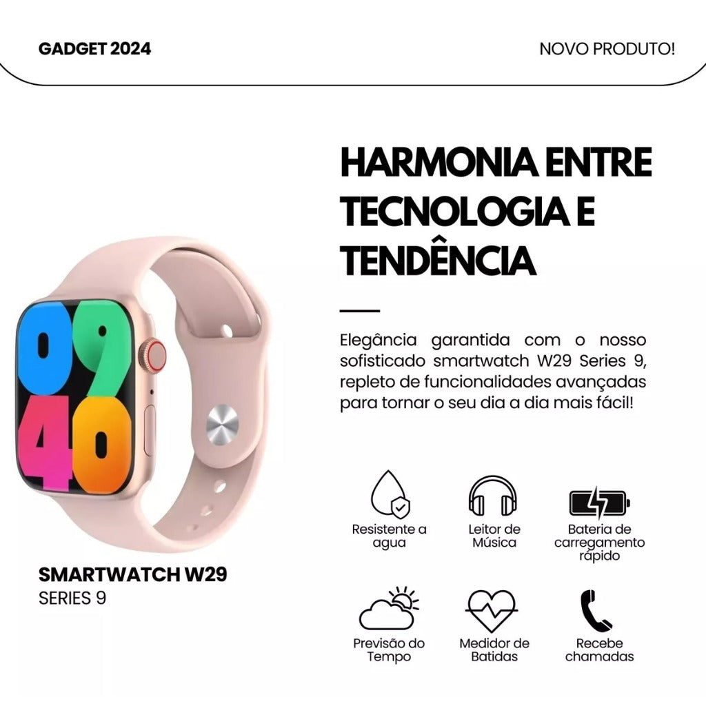 Smartwatch Watch 9 W29s Série 9 47mm Relógio Inteligente Feminino Masculino Lançamento 2024 Original micrower iOS e Bluetooth