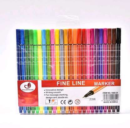 Kit com 24 Canetas Coloridas Fine Line Ponta Fina 0.4 mm 1ª Linha